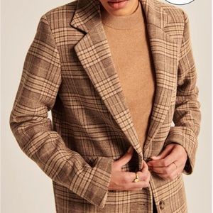 Abercrombie Heavyweight Wool-Blend Blazer Coat in Light Brown Plaid- Size M